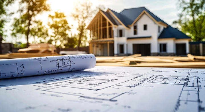 new home with blueprints